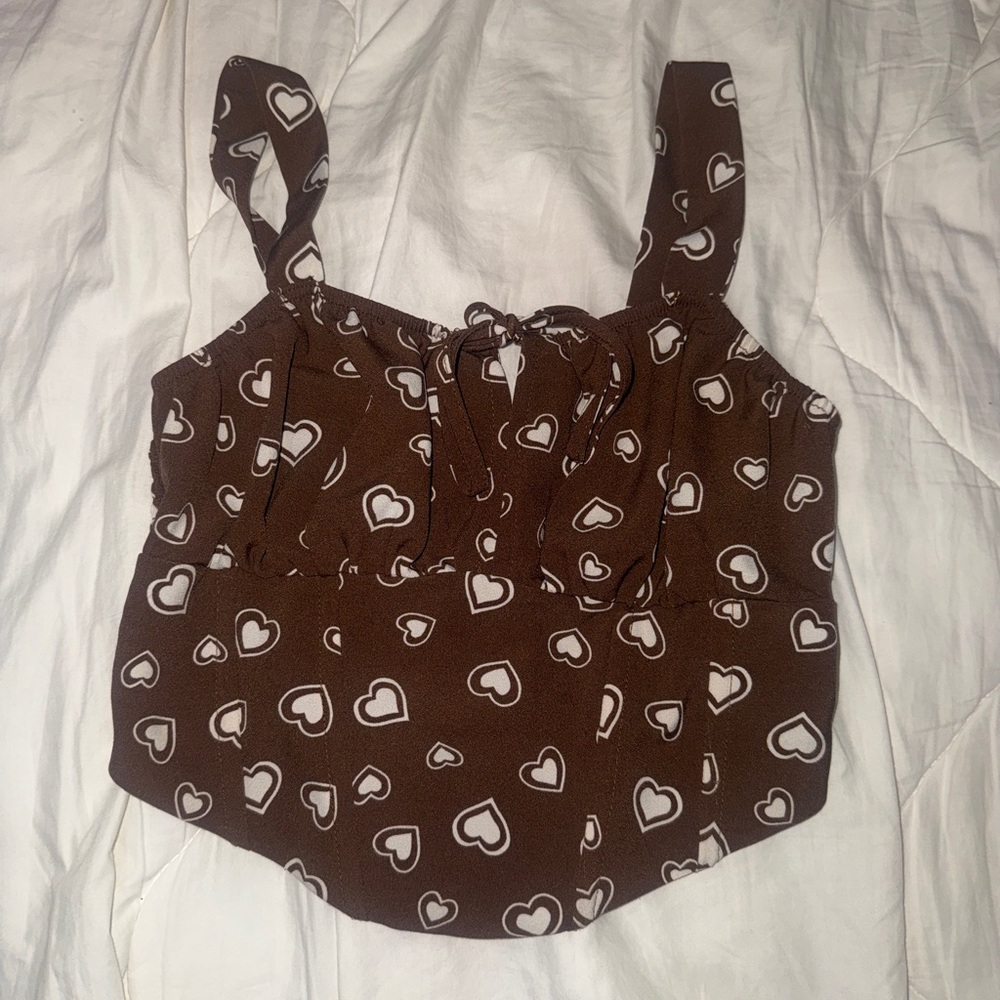 La Hearts Brown Heart Pattern Tank Top